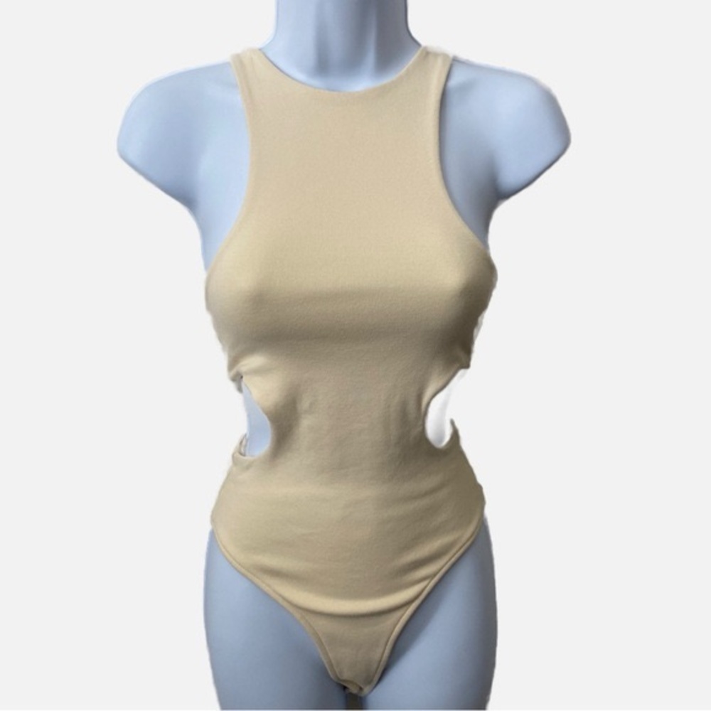 Zara, Cut Out Cream Colored Body Suit with Crotch Closure Slightly Stret…